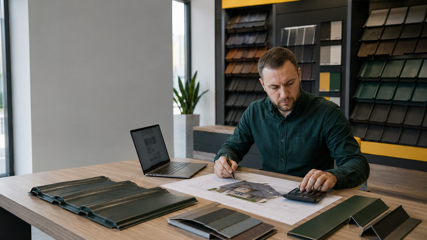 Специалист Good Roofing готовит расчет кровли по объекту